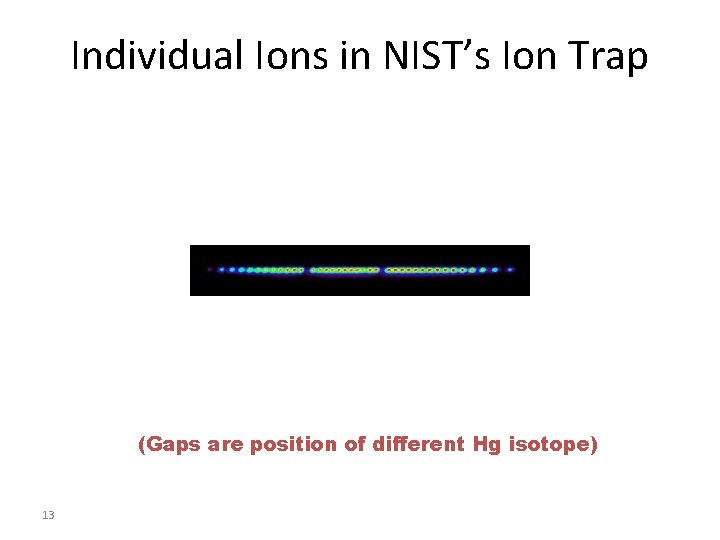 Individual Ions in NIST’s Ion Trap (Gaps are position of different Hg isotope) 13