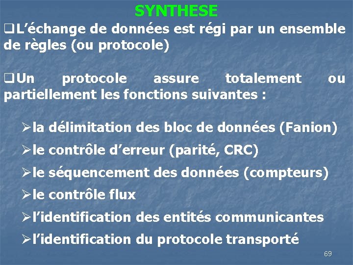 SYNTHESE q. L’échange de données est régi par un ensemble de règles (ou protocole)