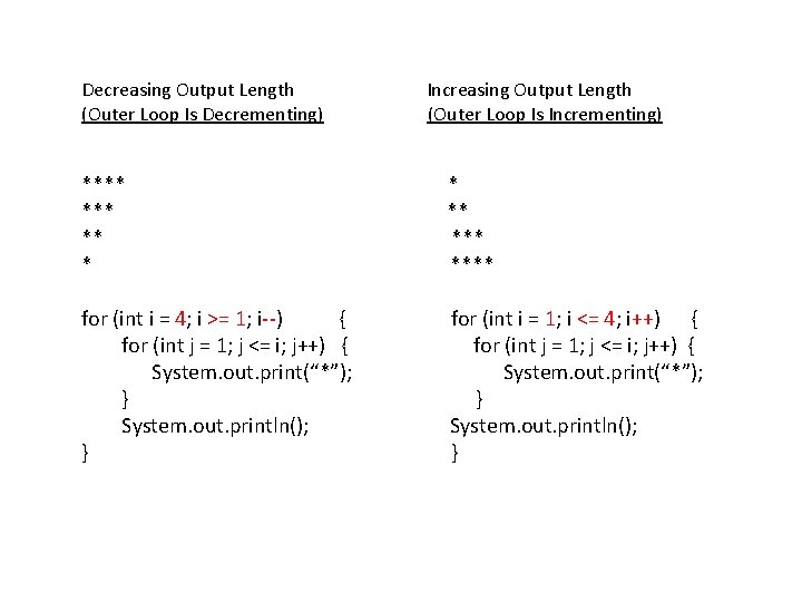 Decreasing Output Length (Outer Loop Is Decrementing) Increasing Output Length (Outer Loop Is Incrementing)