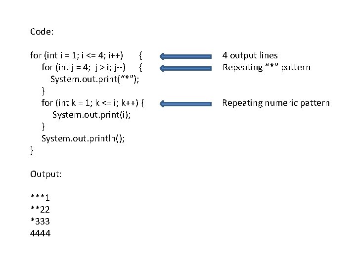 Code: for (int i = 1; i <= 4; i++) { for (int j