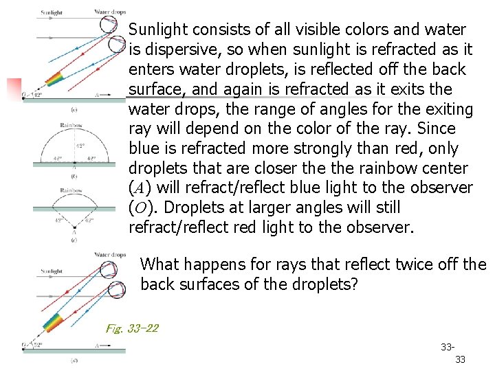 Sunlight consists of all visible colors and water Rainbows is dispersive, so when sunlight