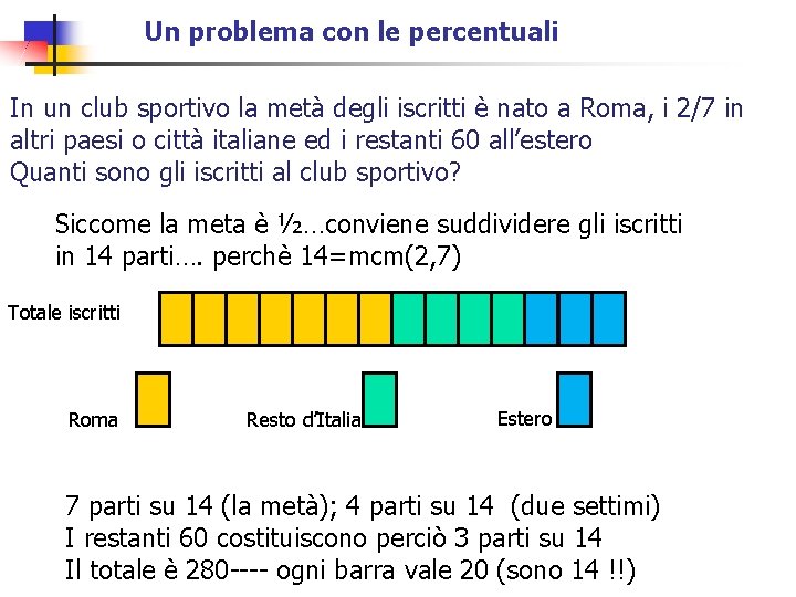 Un problema con le percentuali In un club sportivo la metà degli iscritti è