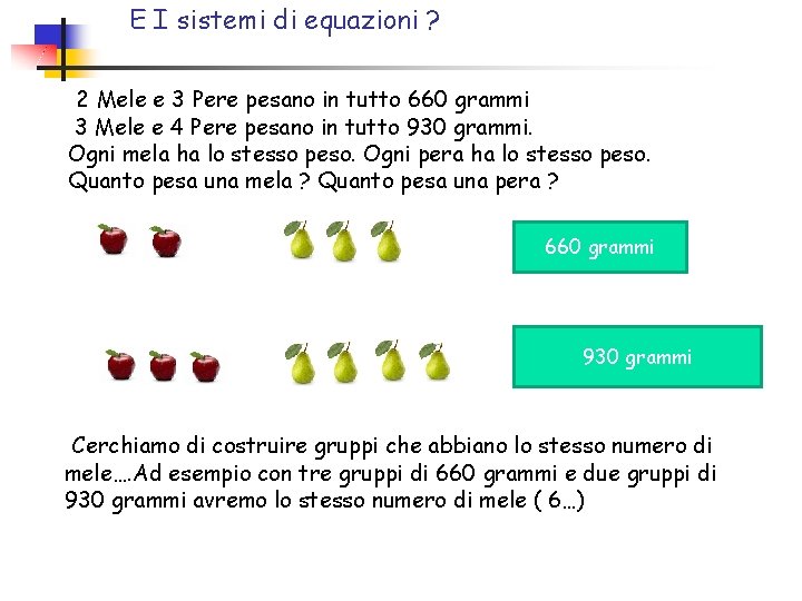 E I sistemi di equazioni ? 2 Mele e 3 Pere pesano in tutto