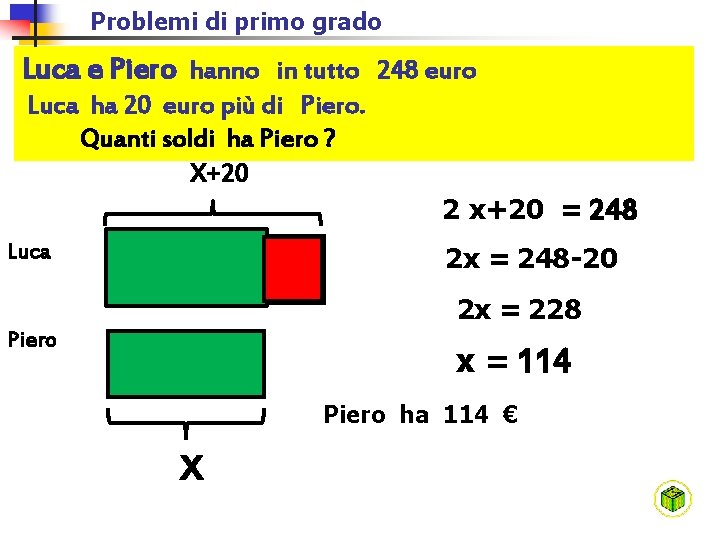 Problemi di primo grado Luca e Piero hanno in tutto 248 euro Luca ha