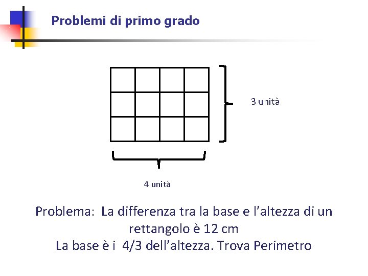 Problemi di primo grado 3 unità 4 unità Problema: La differenza tra la base
