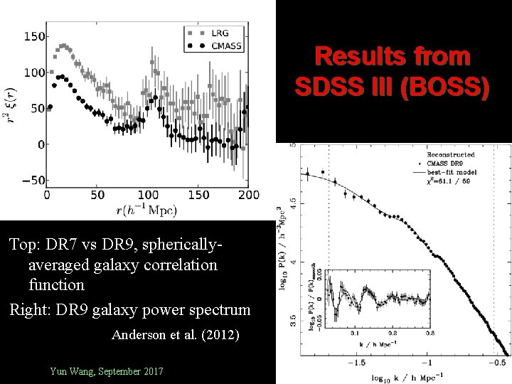 Results from SDSS III (BOSS) Top: DR 7 vs DR 9, sphericallyaveraged galaxy correlation