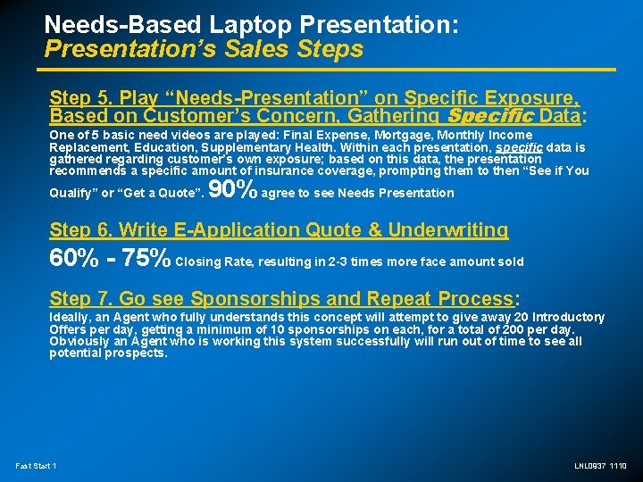 Needs-Based Laptop Presentation: Presentation’s Sales Step 5. Play “Needs-Presentation” on Specific Exposure, Based on