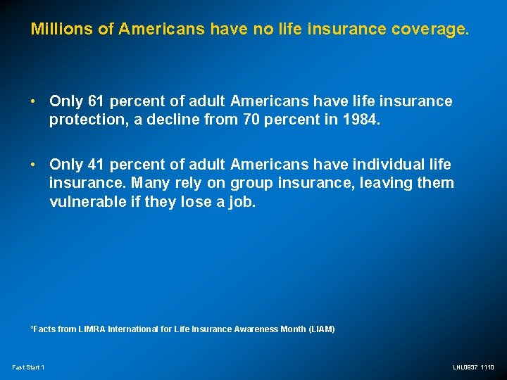 Millions of Americans have no life insurance coverage. • Only 61 percent of adult