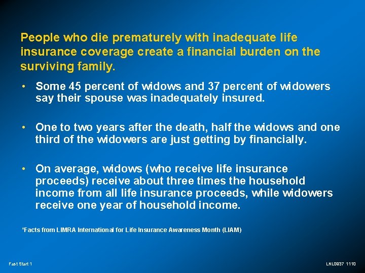 People who die prematurely with inadequate life insurance coverage create a financial burden on