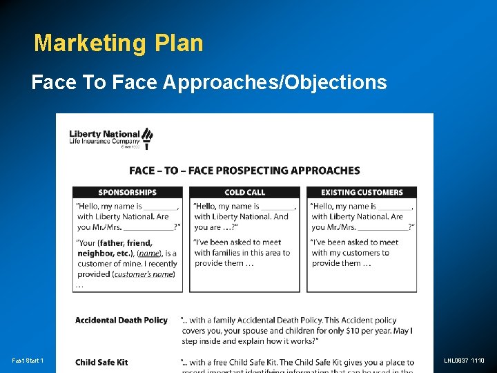 Marketing Plan Face To Face Approaches/Objections Fast Start 1 LNL 0937 1110 