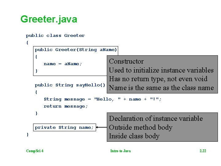 Greeter. java public class Greeter { public Greeter(String a. Name) { Constructor name =