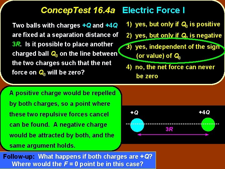 Concep. Test 16. 4 a Electric Force I Two balls with charges +Q and