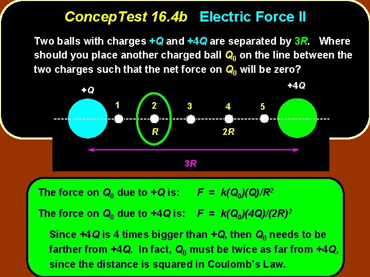 Concep. Test 16. 4 b Electric Force II Two balls with charges +Q and