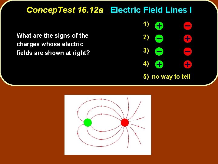 Concep. Test 16. 12 a Electric Field Lines I 1) What are the signs