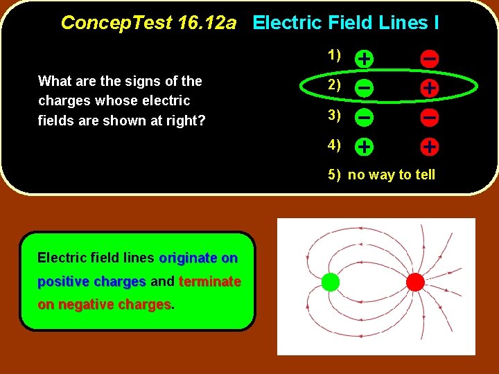 Concep. Test 16. 12 a Electric Field Lines I 1) What are the signs