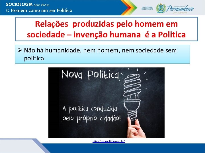 SOCIOLOGIA Série 2º Ano O Homem como um ser Político Relações produzidas pelo homem