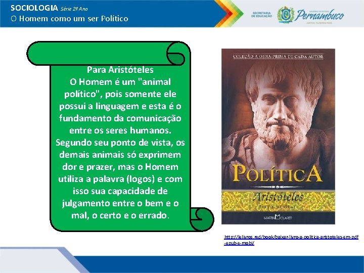 SOCIOLOGIA Série 2º Ano O Homem como um ser Político Para Aristóteles O Homem