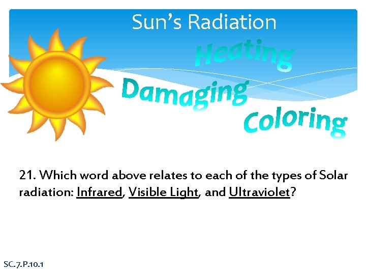 Sun’s Radiation 21. Which word above relates to each of the types of Solar