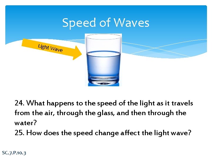 Speed of Waves Light W ave 24. What happens to the speed of the