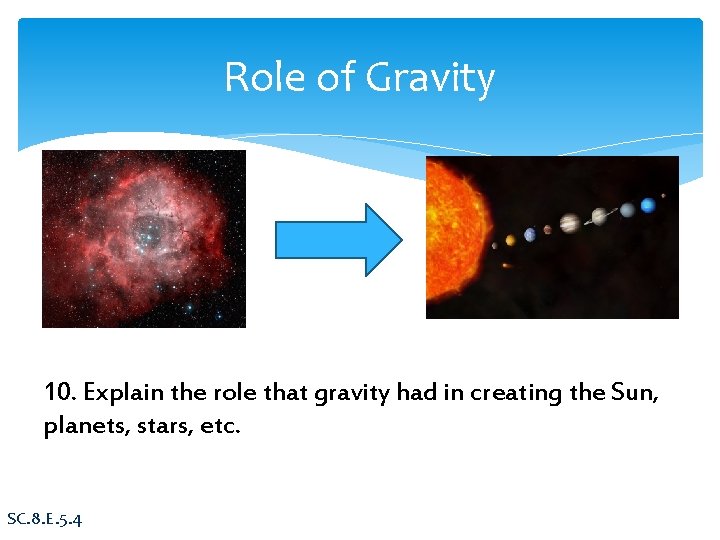 Role of Gravity 10. Explain the role that gravity had in creating the Sun,