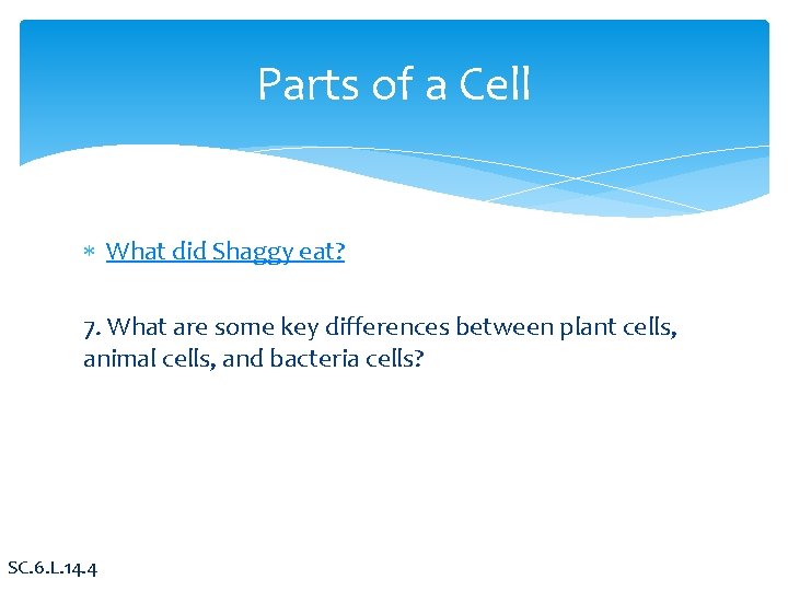 Parts of a Cell What did Shaggy eat? 7. What are some key differences