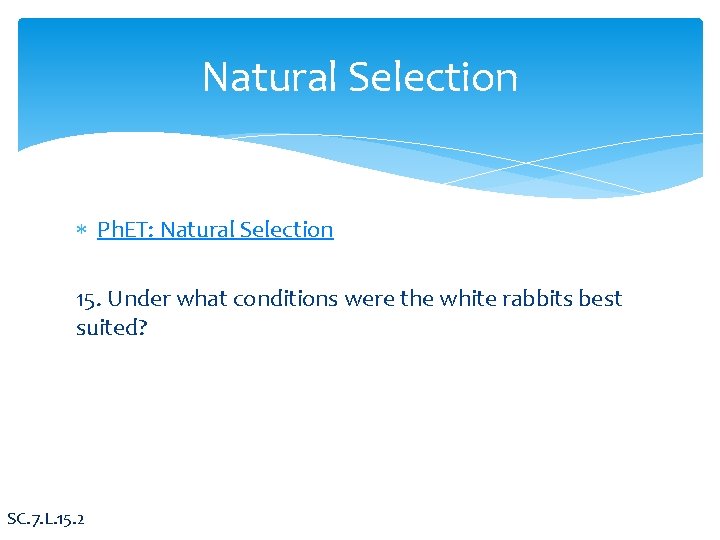 Natural Selection Ph. ET: Natural Selection 15. Under what conditions were the white rabbits