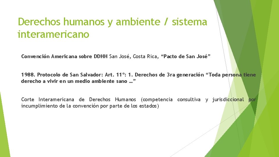 Derechos humanos y ambiente / sistema interamericano Convención Americana sobre DDHH San José, Costa