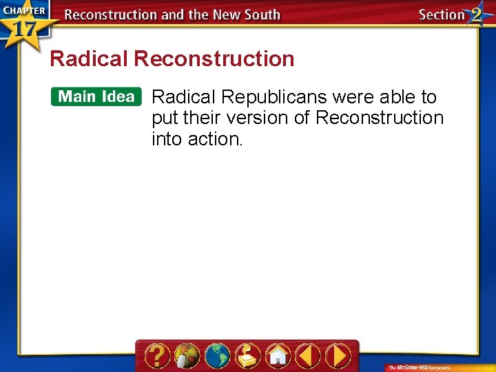 Radical Reconstruction Radical Republicans were able to put their version of Reconstruction into action.