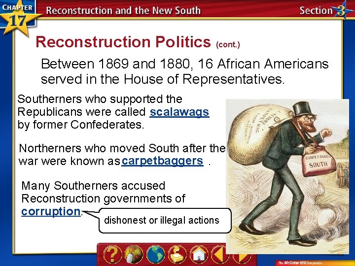 Reconstruction Politics (cont. ) Between 1869 and 1880, 16 African Americans served in the