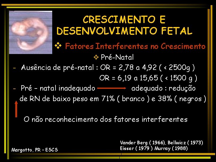 CRESCIMENTO E DESENVOLVIMENTO FETAL v Fatores Interferentes no Crescimento v Pré-Natal - Ausência de