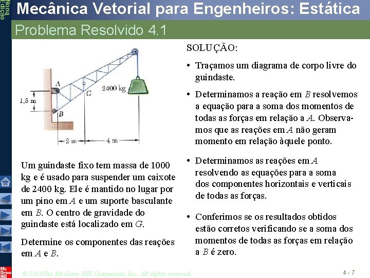 Nona Edição Mecânica Vetorial para Engenheiros: Estática Problema Resolvido 4. 1 SOLUÇÃO: • Traçamos