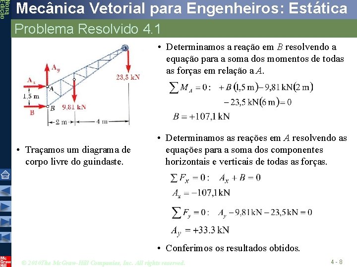 Nona Edição Mecânica Vetorial para Engenheiros: Estática Problema Resolvido 4. 1 • Determinamos a