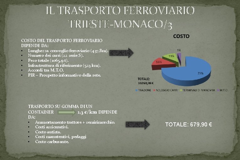 IL TRASPORTO FERROVIARIO TRIESTE-MONACO/3 COSTO DEL TRASPORTO FERROVIARIO DIPENDE DA: • Lunghezza convoglio ferroviario