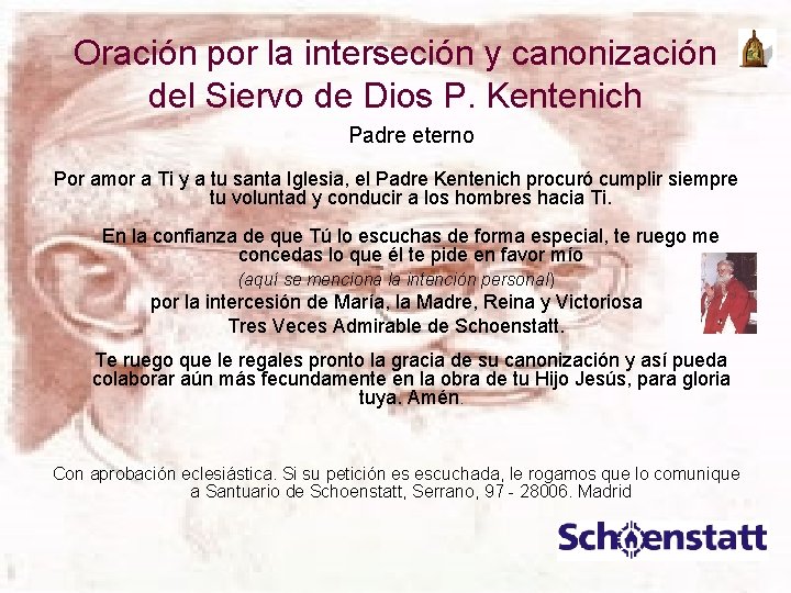 Oración por la interseción y canonización del Siervo de Dios P. Kentenich Padre eterno