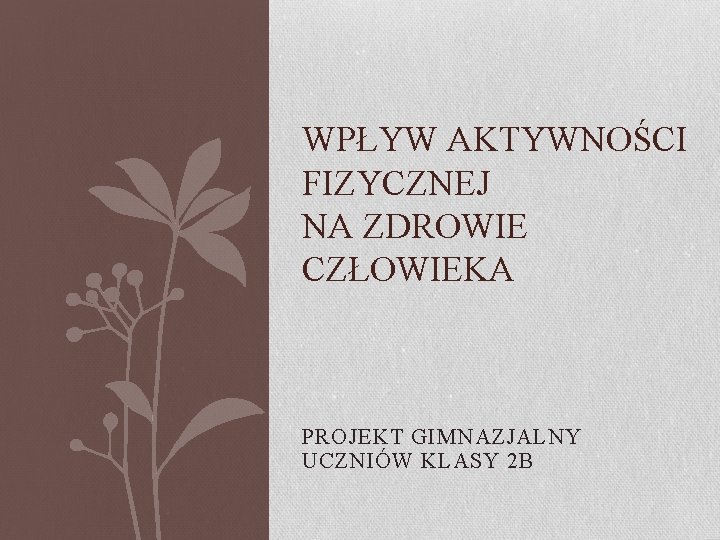 WPŁYW AKTYWNOŚCI FIZYCZNEJ NA ZDROWIE CZŁOWIEKA PROJEKT GIMNAZJALNY UCZNIÓW KLASY 2 B 