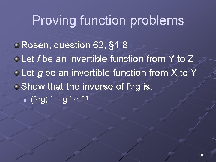 Proving function problems Rosen, question 62, § 1. 8 Let f be an invertible