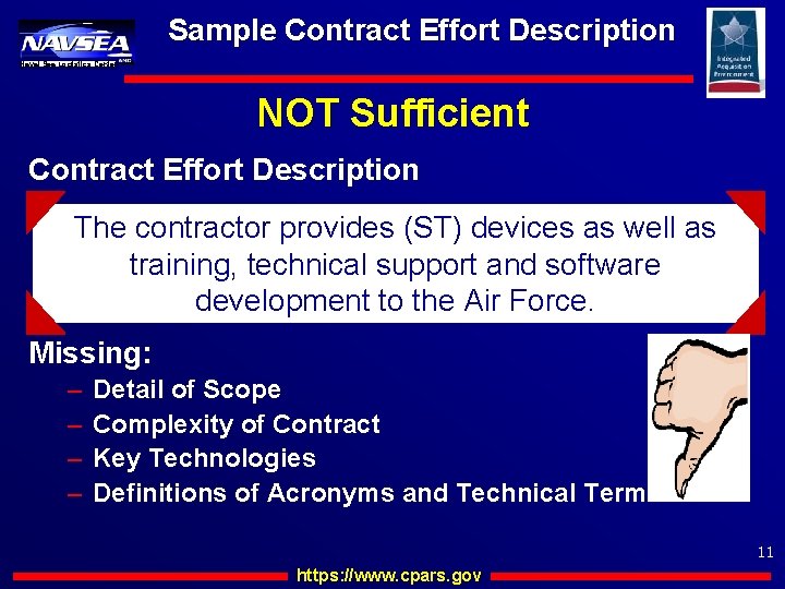 Sample Contract Effort Description Naval Sea Logistics Center NOT Sufficient Contract Effort Description The