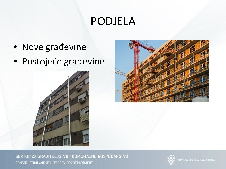 PODJELA • Nove građevine • Postojeće građevine 