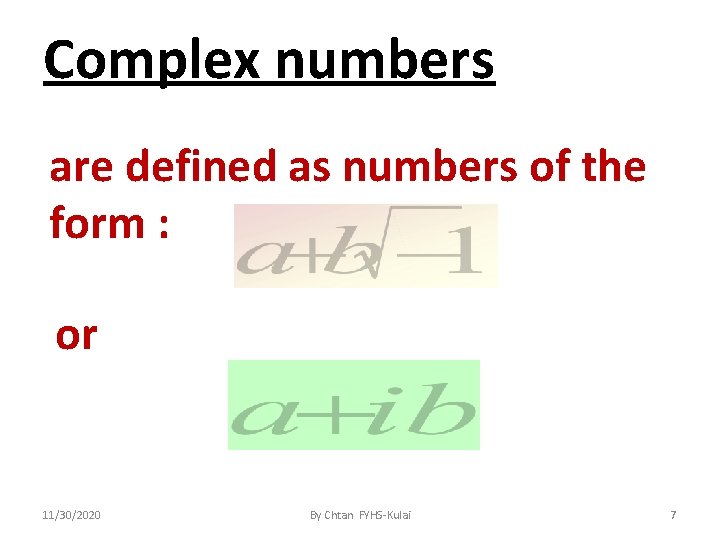 Chapter 39 Complex Numbers 1130 By Chtan Fyhskulai