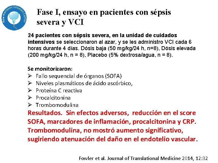 Fase I, ensayo en pacientes con sépsis severa y VCI 24 pacientes con sépsis Fase I, ensayo en pacientes con sépsis severa y VCI 24 pacientes con sépsis