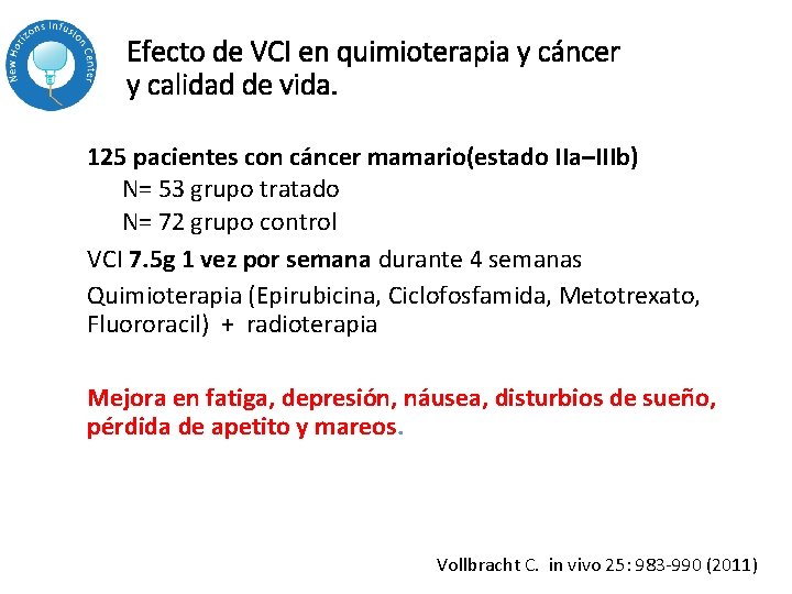 Efecto de VCI en quimioterapia y cáncer y calidad de vida. 125 pacientes con Efecto de VCI en quimioterapia y cáncer y calidad de vida. 125 pacientes con