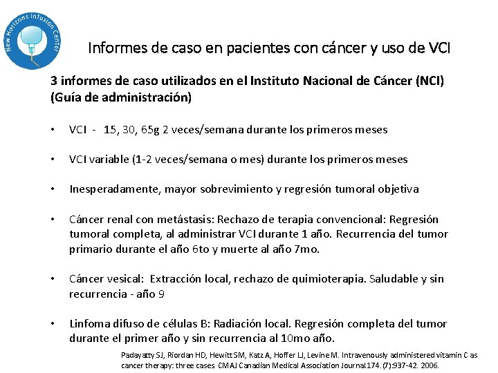 Informes de caso en pacientes con cáncer y uso de VCI 3 informes de Informes de caso en pacientes con cáncer y uso de VCI 3 informes de