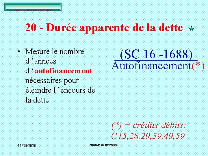 Volet 1 : FICHE FINANCIERE 20 - Durée apparente de la dette • Mesure Volet 1 : FICHE FINANCIERE 20 - Durée apparente de la dette • Mesure