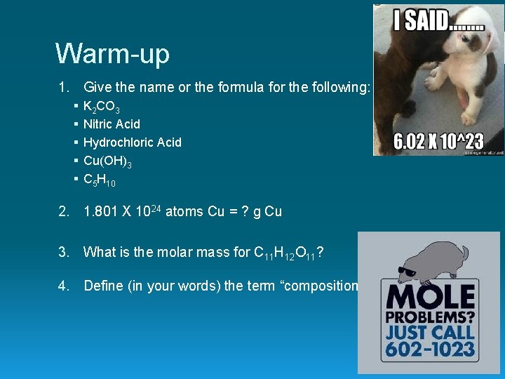 Warm-up 1. Give the name or the formula for the following: § § § Warm-up 1. Give the name or the formula for the following: § § §