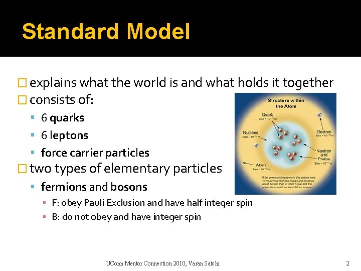 Standard Model � explains what the world is and what holds it together �