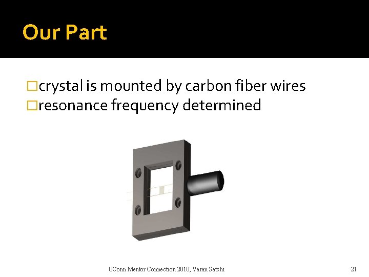 Our Part �crystal is mounted by carbon fiber wires �resonance frequency determined UConn Mentor