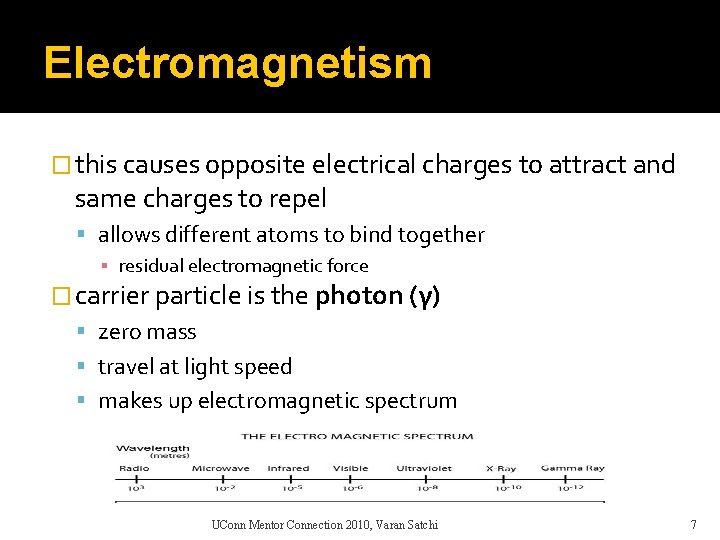Electromagnetism � this causes opposite electrical charges to attract and same charges to repel