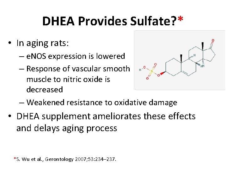 DHEA Provides Sulfate? * • In aging rats: – e. NOS expression is lowered