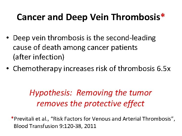 Cancer and Deep Vein Thrombosis* • Deep vein thrombosis is the second-leading cause of