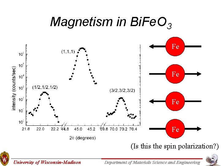Magnetism in Bi. Fe. O 3 Fe Fe (Is this the spin polarization? ) Magnetism in Bi. Fe. O 3 Fe Fe (Is this the spin polarization? )